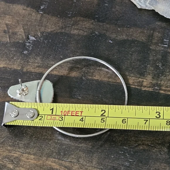 Navajo White Buffalo Turquoise Sterling Silver Earrings - Picture 3 of 6